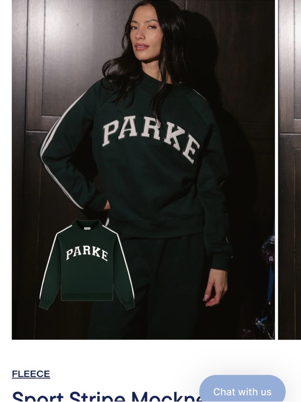 Parke Women’s Dark Green Sport Stripe Fleece Mockneck